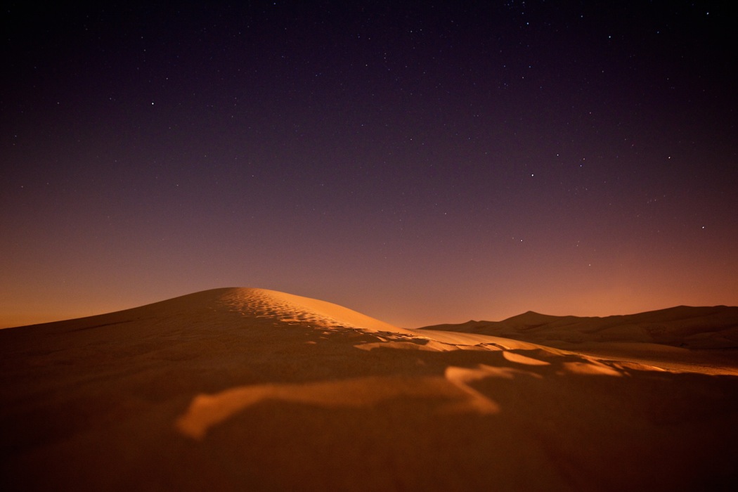 Sand-dunes at night.